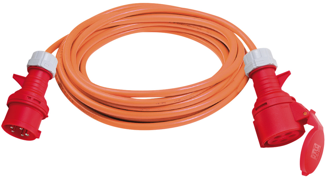 CEE Verlängerungskabel (Kunststoff-Kabel), CEE-Kupplung und CEE-Stecker 400V /16A mit Phasenwender, Kabel 30m AT-N07V3V3-F 5G2,5 orange
