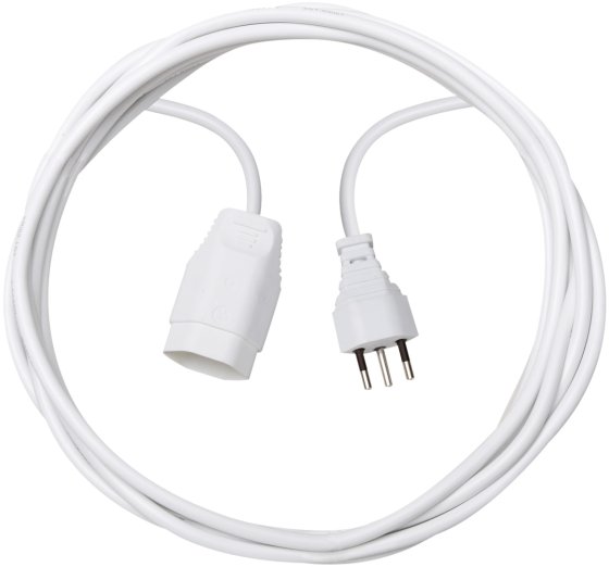 Kunststoff Verlängerungskabel, T12 Stecker, T13 Kupplung, Kabel 2m H05VV-F 3G1,0 weiss*CH* - Produktbild