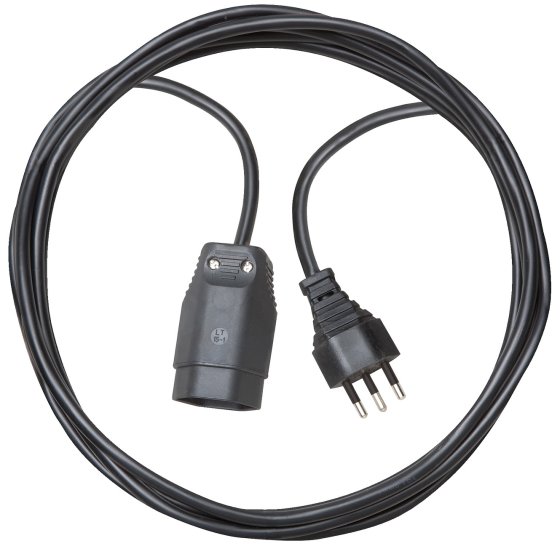 Kunststoff Verlängerungskabel, T12 Stecker, T13 Kupplung, Kabel 2m H05VV-F 3G1,0 schwarz *CH* - Produktbild