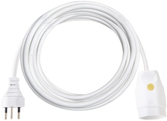 Verlängerungskabel (Kunststoff-Kabel) mit Funktionsleuchte, T12 Stecker, T13 Kupplung, 3m Kabel H05VV-F 3G1,0 weiss *CH* - Produktbild