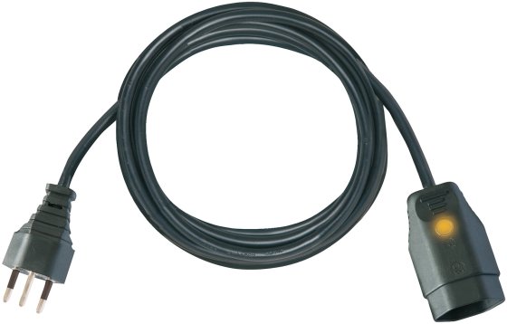 Verlängerungskabel (Kunststoff-Kabel) mit Funktionsleuchte, T12 Stecker, T13 Kupplung, 3m Kabel H05VV-F 3G1,0 schwarz *CH* - Produktbild