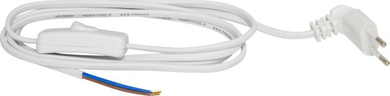 Euro-Anschlusskabel mit Zwischenschalter und Winkelstecker 1,8m weiss H05VVH2-F 2x0,75 - Produktbild