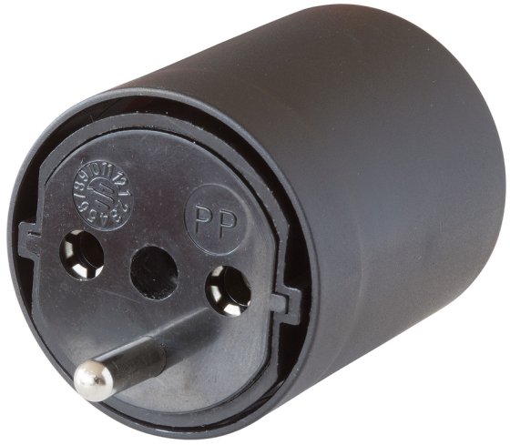 Adapter Fix schwarz DE auf CH, 230V 3-polig T13 auf Schuko-Stecker mit Buchse - Produktbild