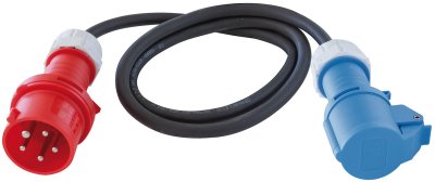 Adapterleitung (Gummi-Neopren), CEE-Stecker 400V/16A, CEE-Kupplung 230V/16A, Kabel 1,5m H07RN-F 3G2,5 schwarz