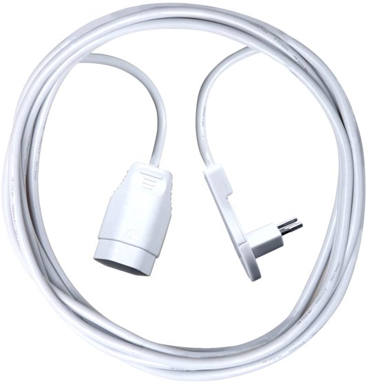 Kunststoff Verlängerungskabel, T12 Flachwinkelstecker, T13 Kupplung, Kabel 1m H05VV-F 3G1,0 weiss *CH* - Produktbild