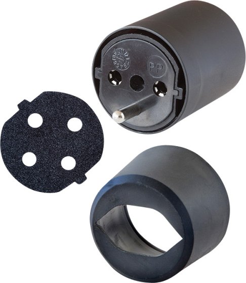 Fix-Adapter Set DE-CH schwarz 3-polig inkl. Moosgummi + Kappe - Produktbild