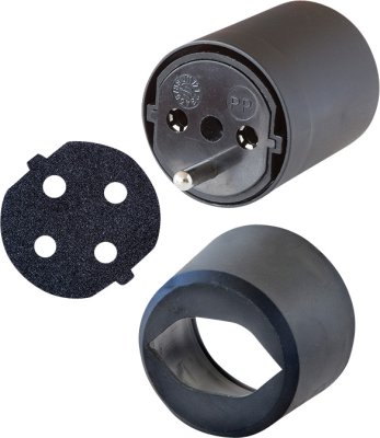 Fix-Adapter Set DE-CH schwarz 3-polig inkl. Moosgummi + Kappe