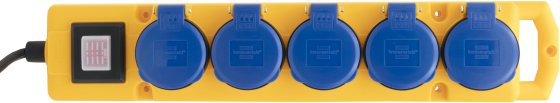 Super-Solid Steckdosenverteiler 5x T13 Steckdosen, T13 Stecker, 3m H05RN-F 3G1,0 gelb/blau, IP55 - Produktansicht