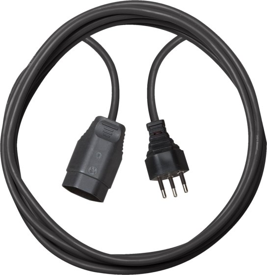 Kunststoff Verlängerungskabel, T12 Stecker, T13 Kupplung, Kabel 5m H05VV-F 3G1,5 schwarz *CH* - Produktbild