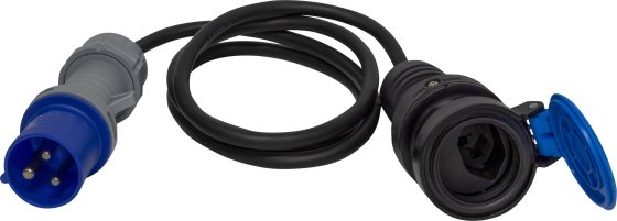 Adapterleitung (Gummi-Neopren), CEE-Stecker 230V/16A, T23 Kupplung (IP55), Kabel 1.5m H07RN-F 3G1.5 schwarz - Produktbild