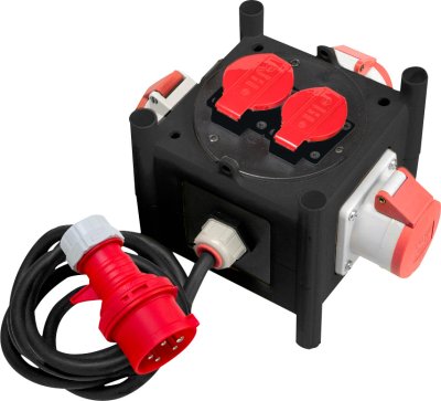 Kompakter Stromverteiler BSV 3 -LS/16, IP44, CEE-Stecker 3P+N+T - 16 A/415 V~ (IP44), 3 Steckdosen CEE 5p 400V/16A (IP44), 2 Steckdosen T25 230V/400V/