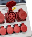 Stromverteiler BSV 4/32 FS für Ausseneinsatz, CH Stecksystem IP55, 4x Steckdosen T25, 3x CEE Steckdosen, CEE Stecker, Kabel 2m H07RN-F5G4.0 FI+LS - Produktansicht