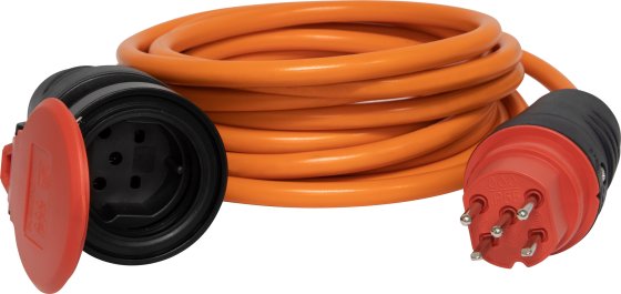 Verlängerungskabel (Kunststoff), T15 Kupplung, T15 Stecker, Kabel 5m AT-N07V3V3-F 5G1,5 orange, CH Stecksystem IP55 - Produktbild