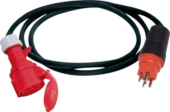 Adapterleitung (Gummi-Neopren), CEE Kupplung 400V/16A, T25 Stecker (IP55), Kabel 1.5m H07RN-F 5G2.5, schwarz - Produktbild