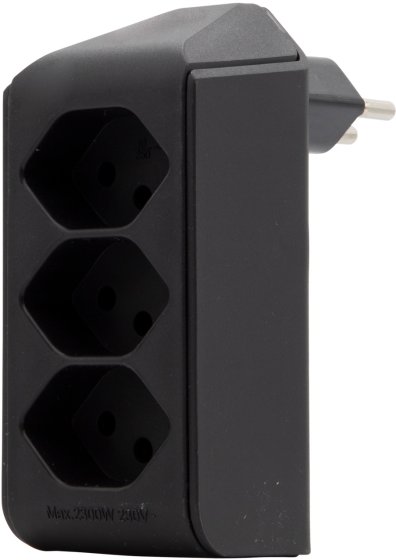 cleverLINE Abzweigstecker 3-fach schwarz, drehbar bis 300° mit Aufhänger *CH* - Produktbild