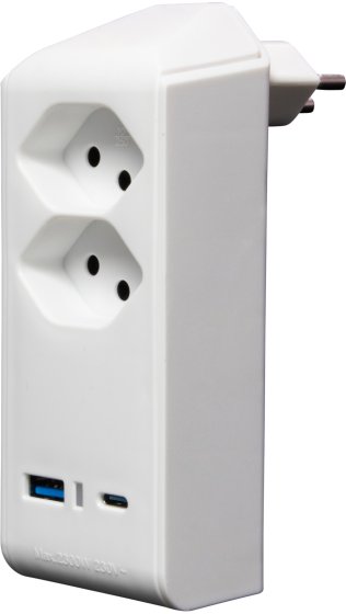 cleverLINE Abzweigstecker 2-fach weiss mit USB Typ-A und USB Typ-C PD, drehbar bis 300° mit Aufhänger *CH* - Produktbild