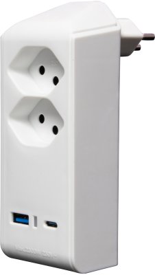 cleverLINE Abzweigstecker 2-fach weiss mit USB Typ-A und USB Typ-C PD, drehbar bis 300° mit Aufhänger *CH*