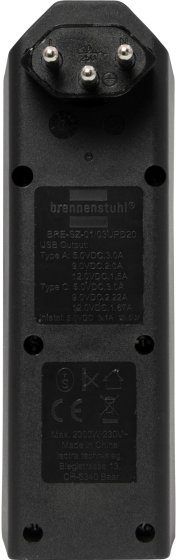 cleverLINE Abzweigstecker 3-fach schwarz mit USB Typ-A und USB Typ-C, drehbar bis 300° mit Aufhänger *CH* - Produktansicht