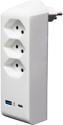 cleverLINE Abzweigstecker 3-fach weiss mit USB Typ-A und USB Typ-C drehbar bis 300° mit Aufhänger *CH*