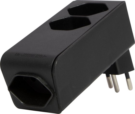 cleverLINE Abzweigstecker 2+1 fach schwarz, drehbar bis 300° mit Aufhänger *CH* - Produktansicht