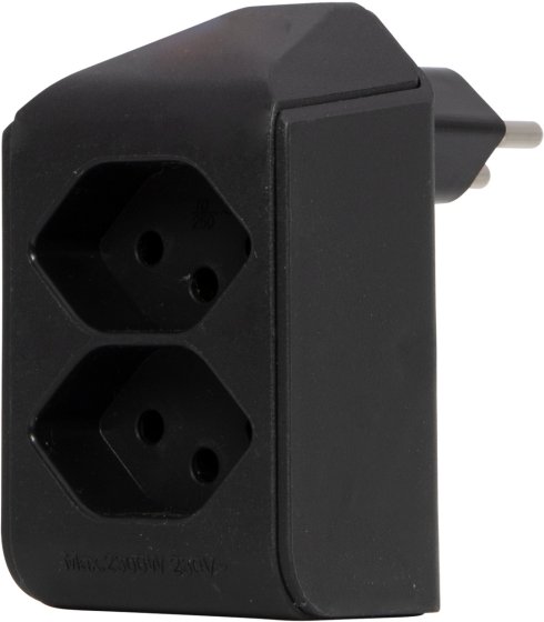 cleverLINE Abzweigstecker 2-fach schwarz, drehbar bis 300° ohne Aufhänger *CH* - Produktbild